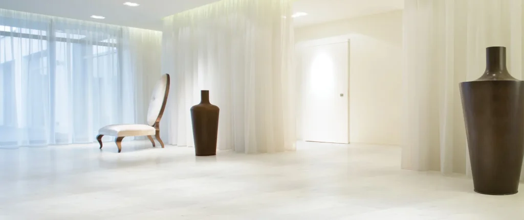 Floor with white light marble applied